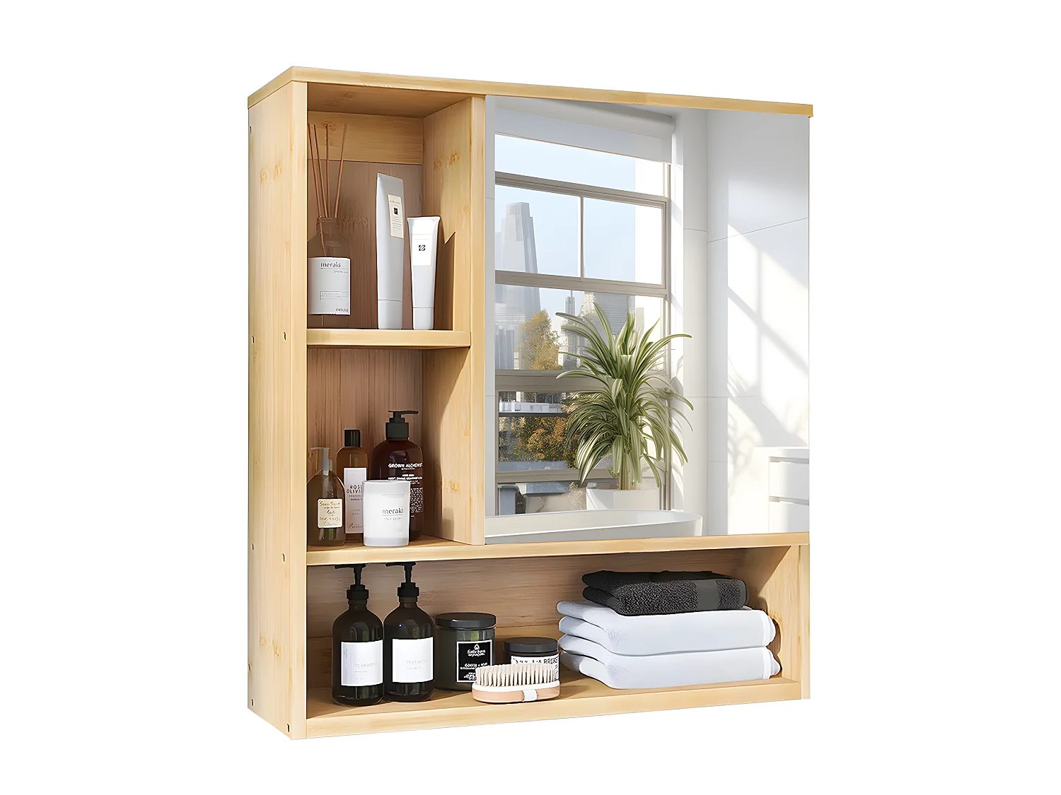 Armoire murale de salle de bain avec miroirs - Armoire de toilette 1 Porte H61cm