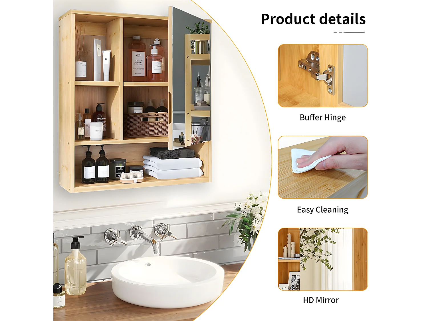 Armoire murale de salle de bain avec miroirs - Armoire de toilette 1 Porte H61cm