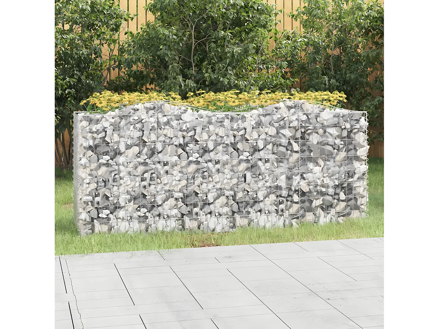 Lit surélevé à gabions arqué 200x50x100 cm Fer galvanisé