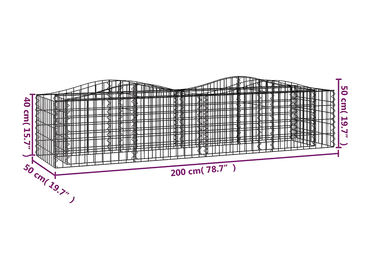 Arriate de gaviones forma arco hierro galvanizado 200x50x50 cm