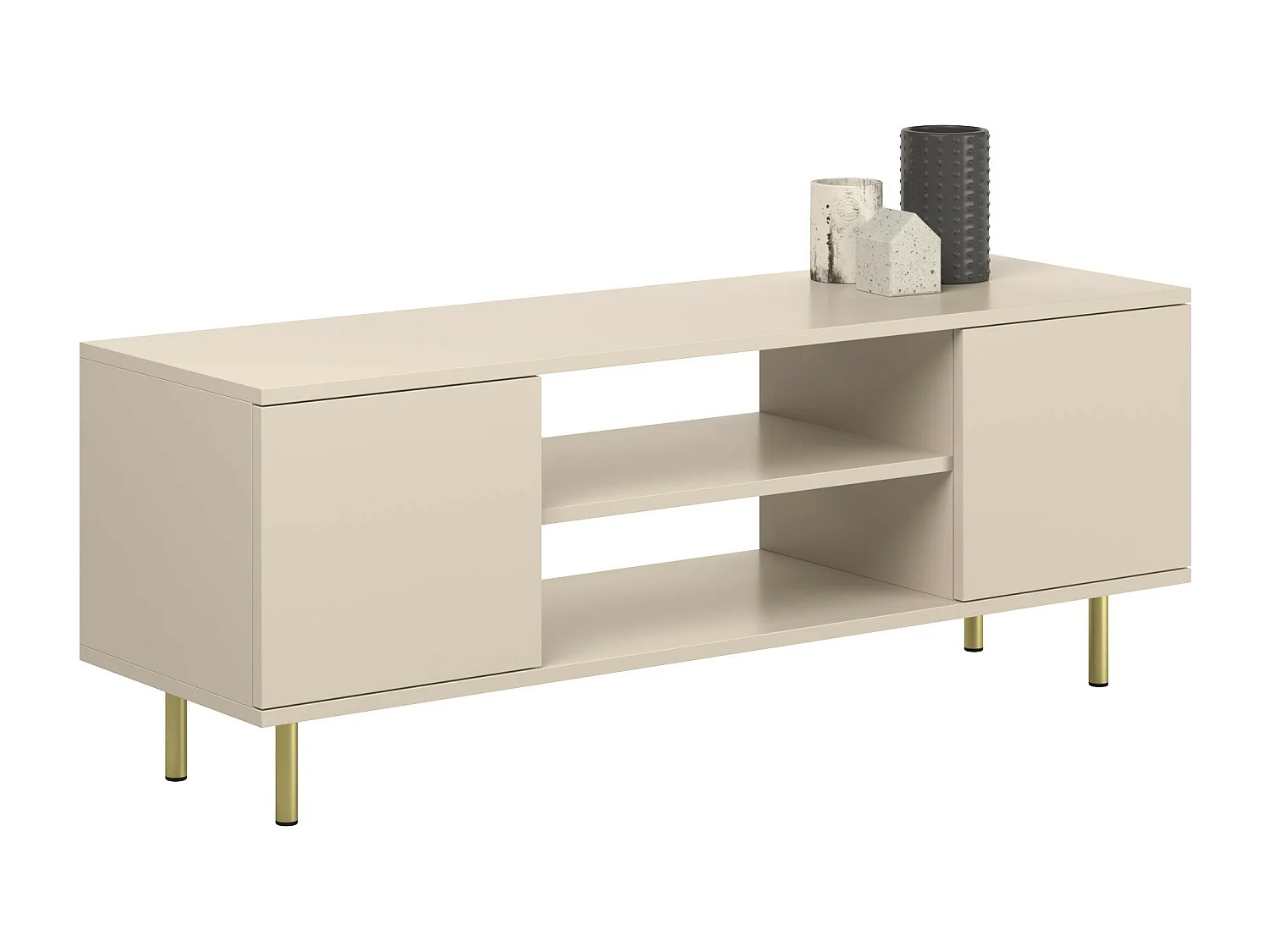 Meuble TV Alennas 155 cm blanc avec pieds dorés