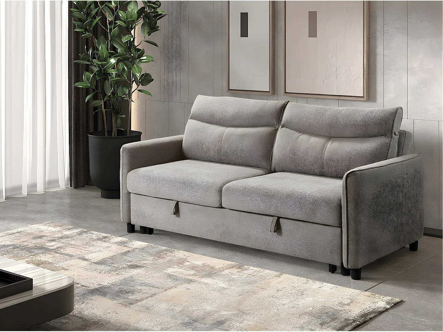 Canapé convertible en tissu 3 places Totonto-Couleur Gris foncé