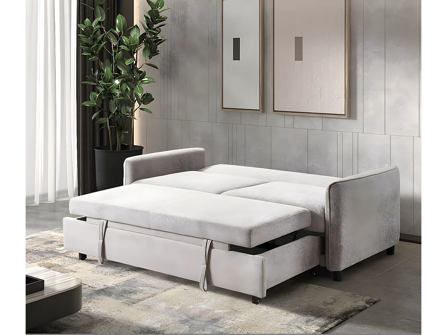 Canapé convertible en tissu 3 places Totonto-Couleur Gris clair