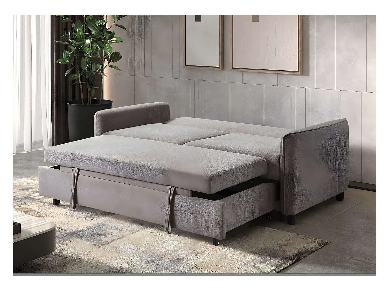 Canapé convertible en tissu 3 places Totonto-Couleur Gris clair