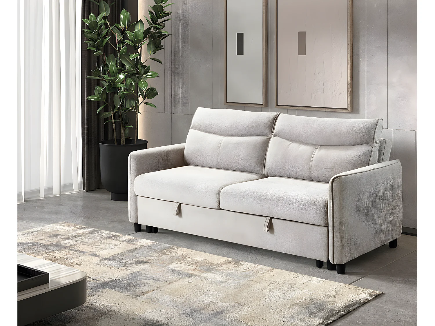 Canapé convertible en tissu 3 places Totonto-Couleur Gris clair