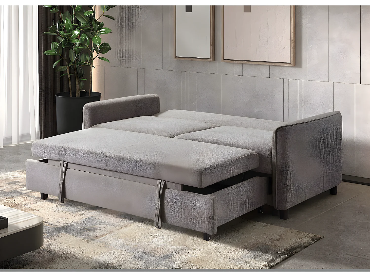 Canapé convertible en tissu 3 places Totonto-Couleur Gris clair