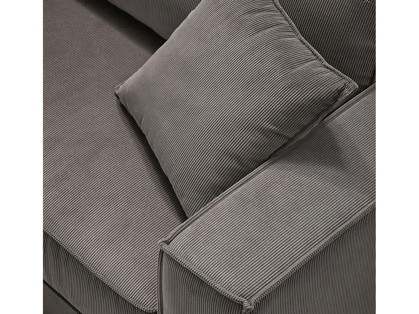 Canapé fixe velours côtelé avec 2 Coussins Kleman-Couleur Gris foncé-4 places