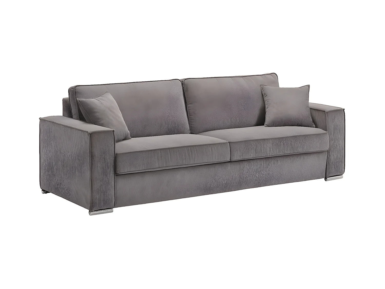 Canapé fixe velours côtelé avec 2 Coussins Kleman-Couleur Gris foncé-4 places