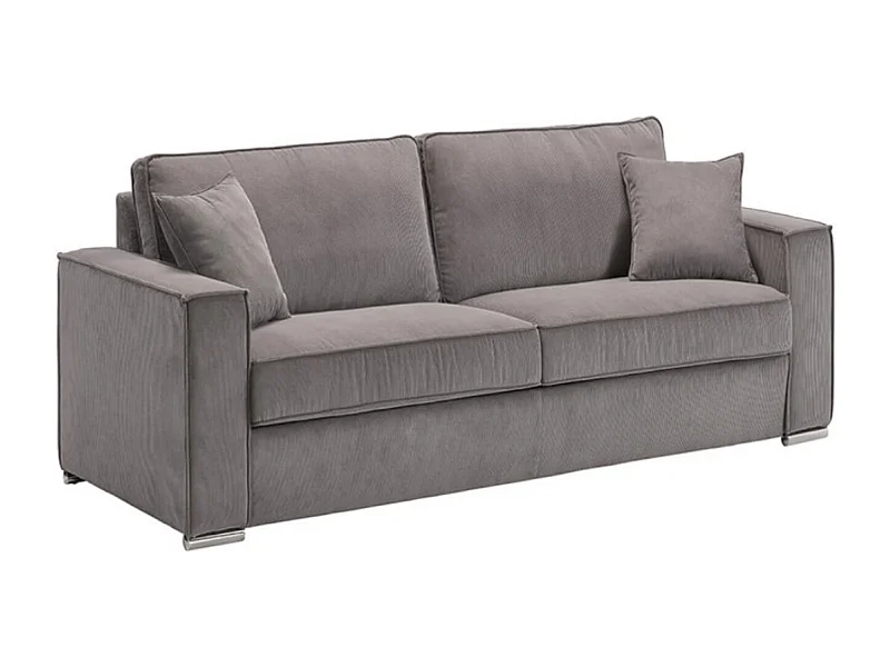 Canapé fixe velours côtelé avec 2 Coussins Kleman-Couleur Gris foncé-1 place fauteuil