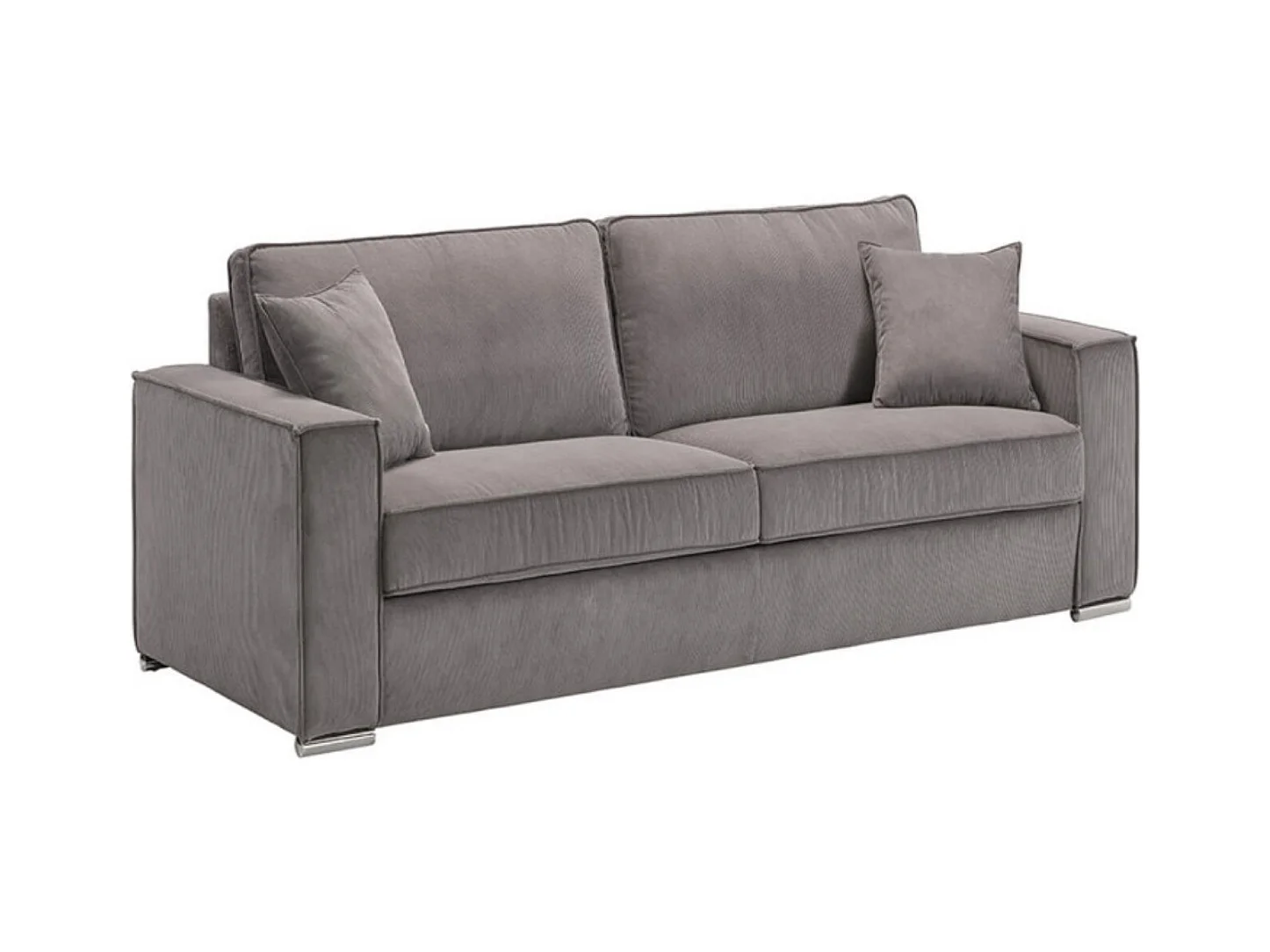 Canapé fixe velours côtelé avec 2 Coussins Kleman-Couleur Gris foncé-1 place fauteuil