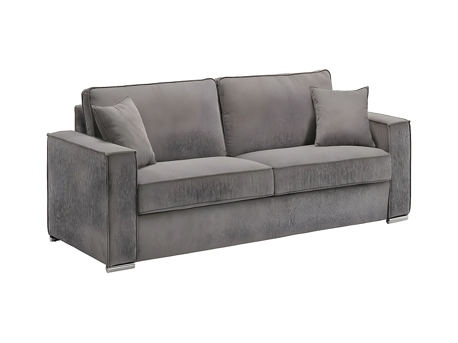 Canapé fixe velours côtelé avec 2 Coussins Kleman-Couleur Gris foncé-2 places