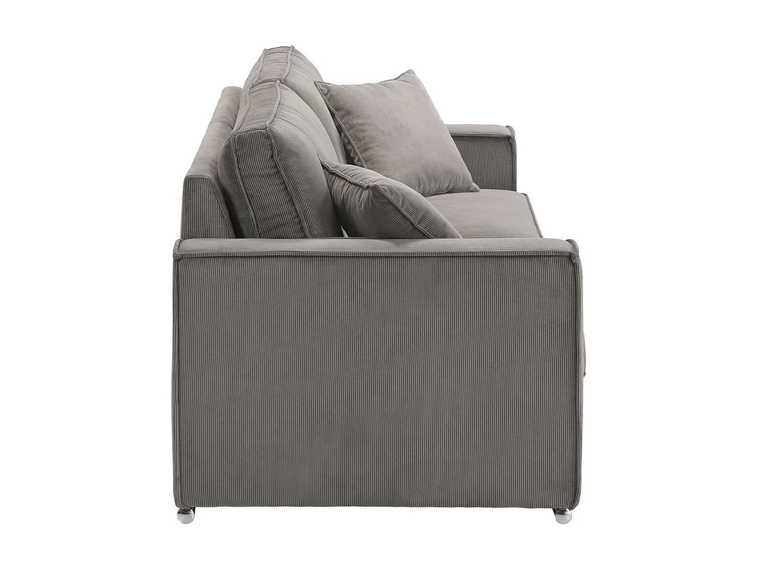 Canapé fixe velours côtelé avec 2 Coussins Kleman-Couleur Gris foncé-2 places