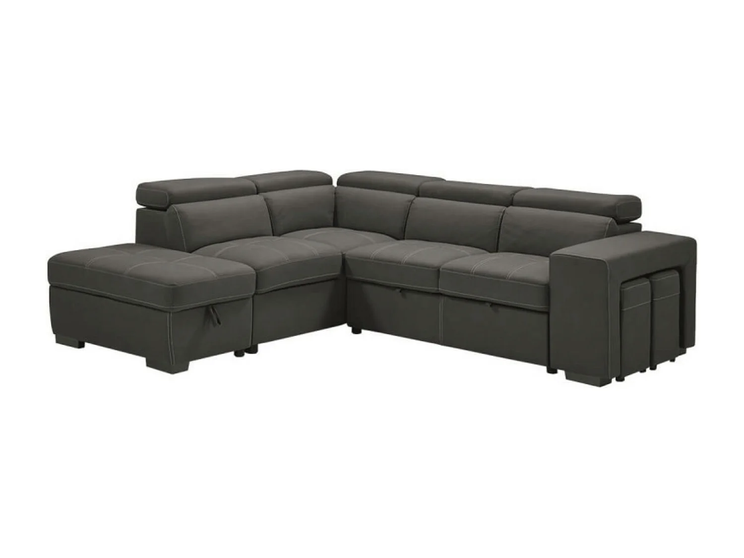 Canapé d'angle en microfibre avec 2 poufs et 1 coffre Selina-Couleur Gris foncé-angle gauche
