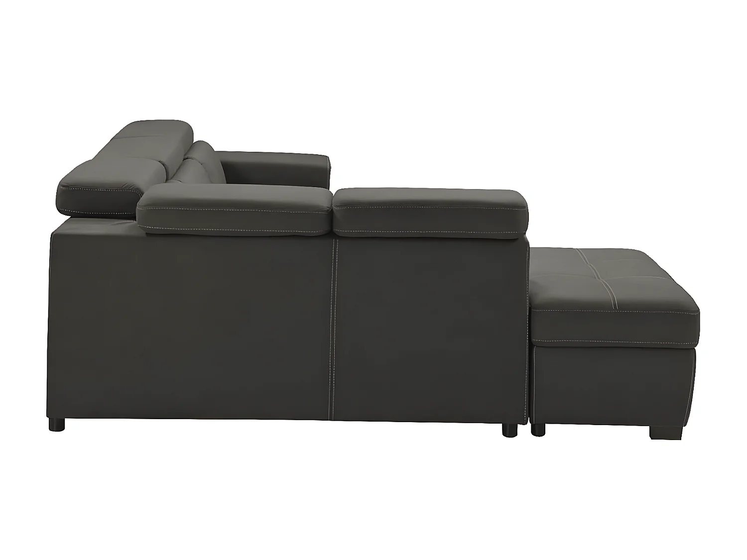 Canapé d'angle en microfibre avec 2 poufs et 1 coffre Selina-Couleur Gris foncé-angle gauche