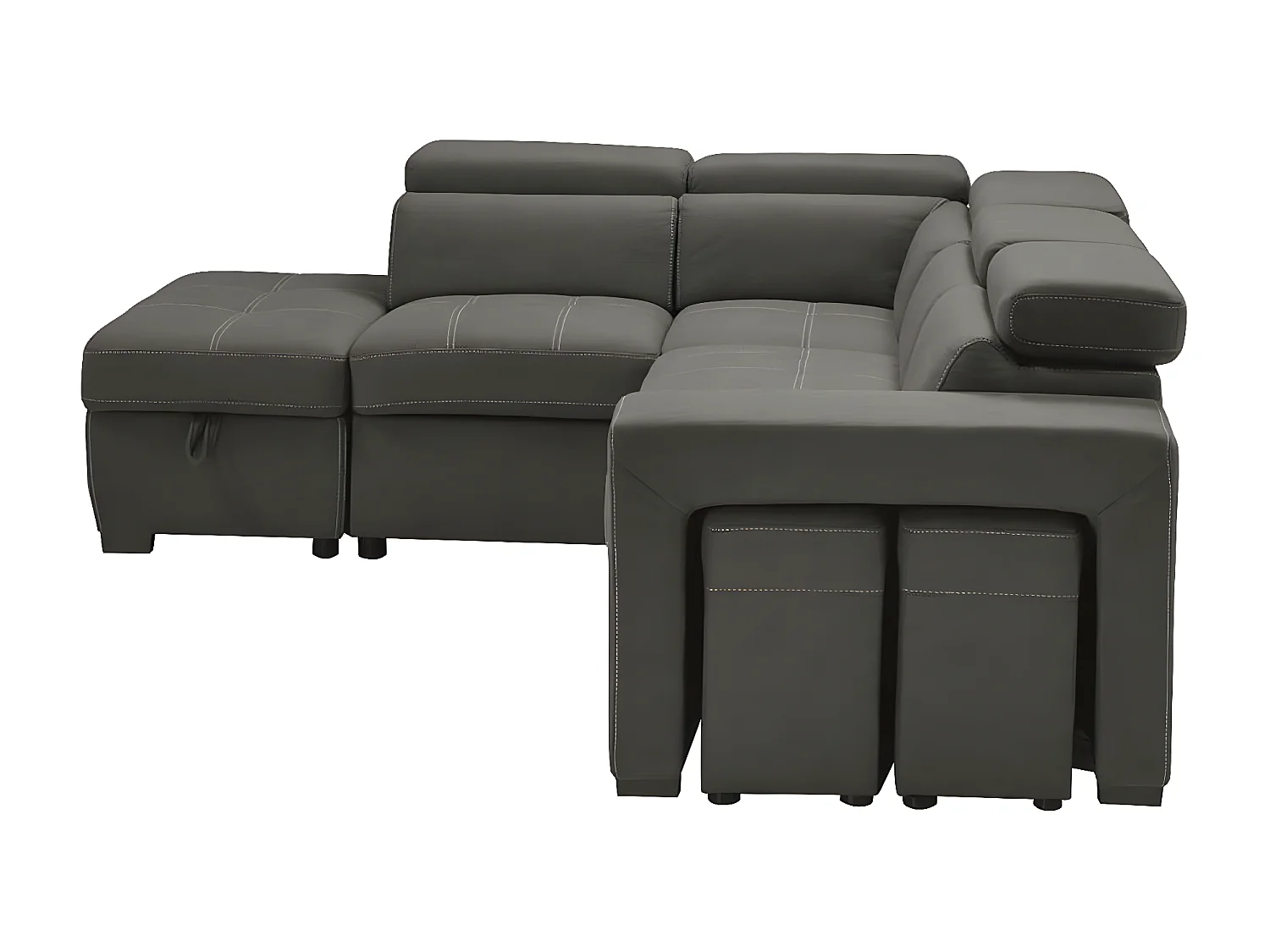 Canapé d'angle en microfibre avec 2 poufs et 1 coffre Selina-Couleur Gris foncé-angle gauche