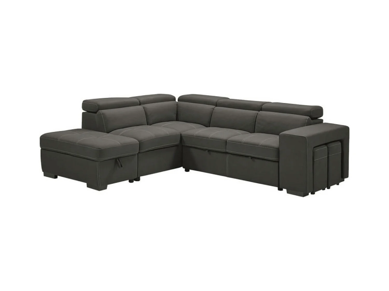 Canapé d'angle en microfibre avec 2 poufs et 1 coffre Selina-Couleur Gris foncé-angle gauche