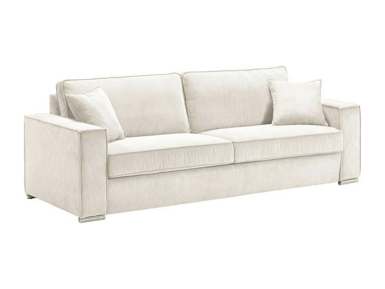 Canapé fixe velours côtelé avec 2 Coussins Kleman-Couleur Blanc-1 place fauteuil