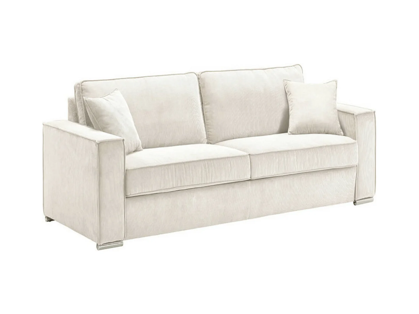 Canapé fixe velours côtelé avec 2 Coussins Kleman-Couleur Blanc-1 place fauteuil