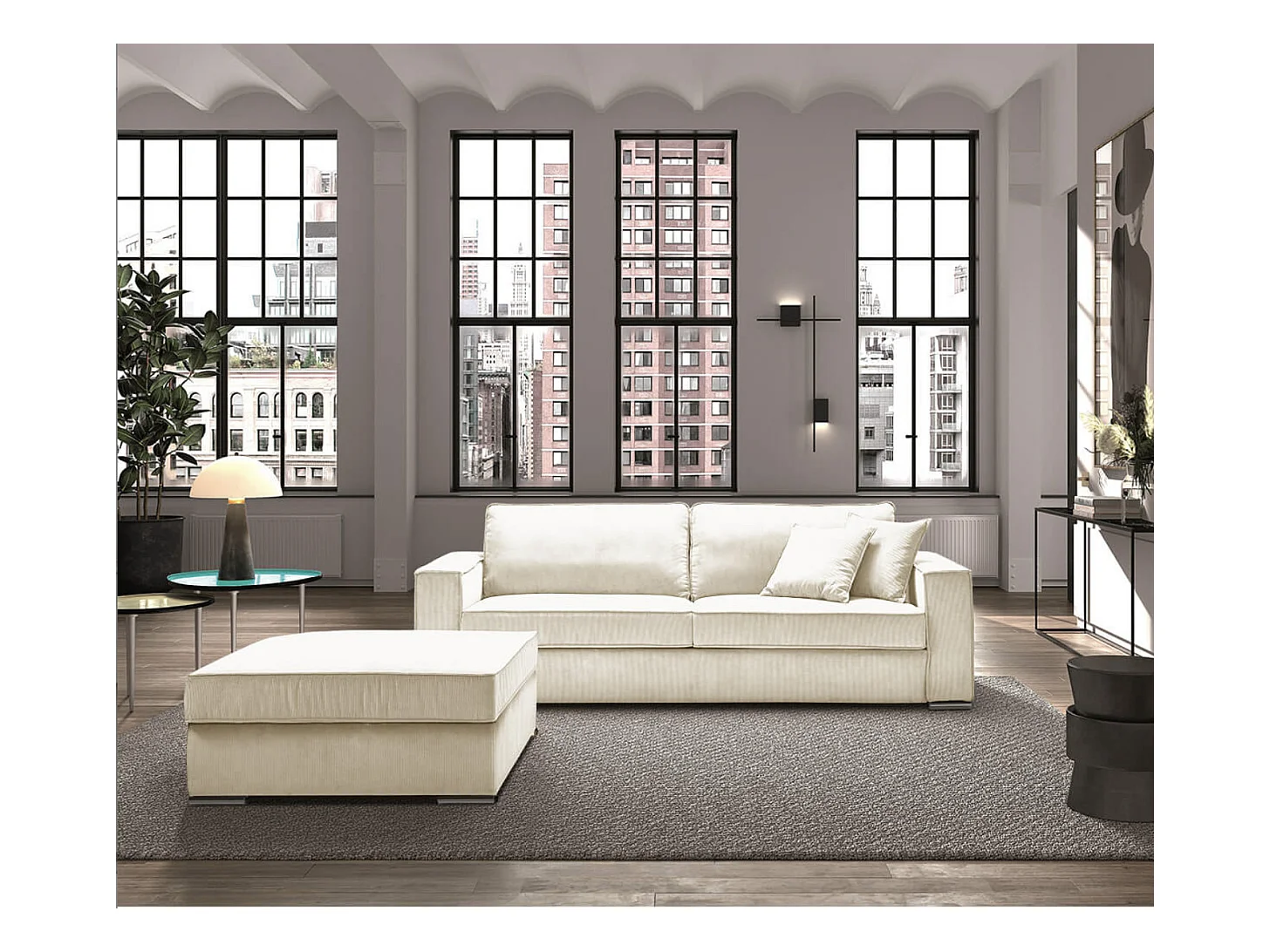 Vaste corduroy bank met 2 Kleman kussens-Kleur Wit-Aantal plaatsen) 1 zits fauteuil