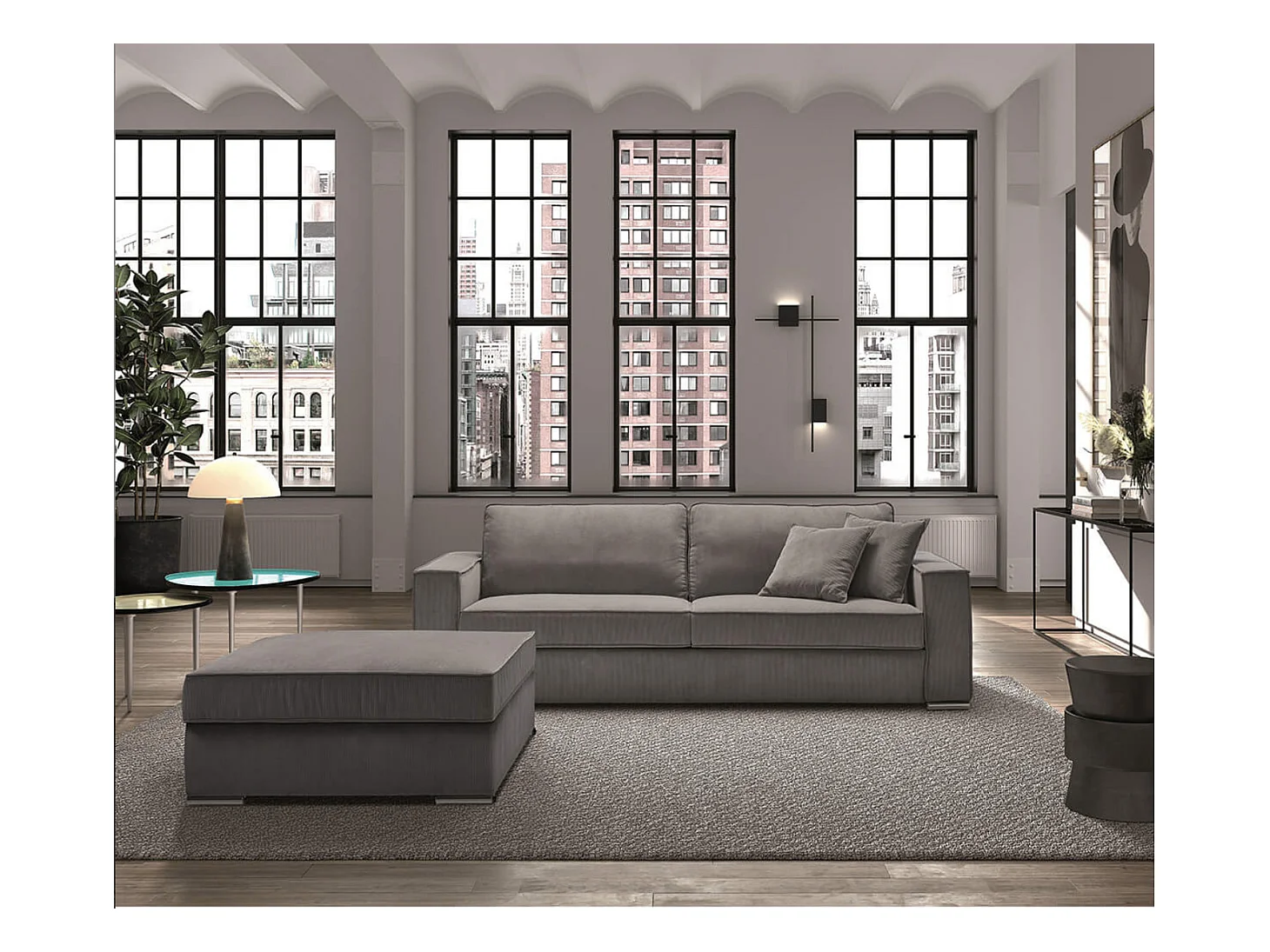 Vaste corduroy bank met 2 Kleman kussens-Kleur Wit-Aantal plaatsen) 1 zits fauteuil