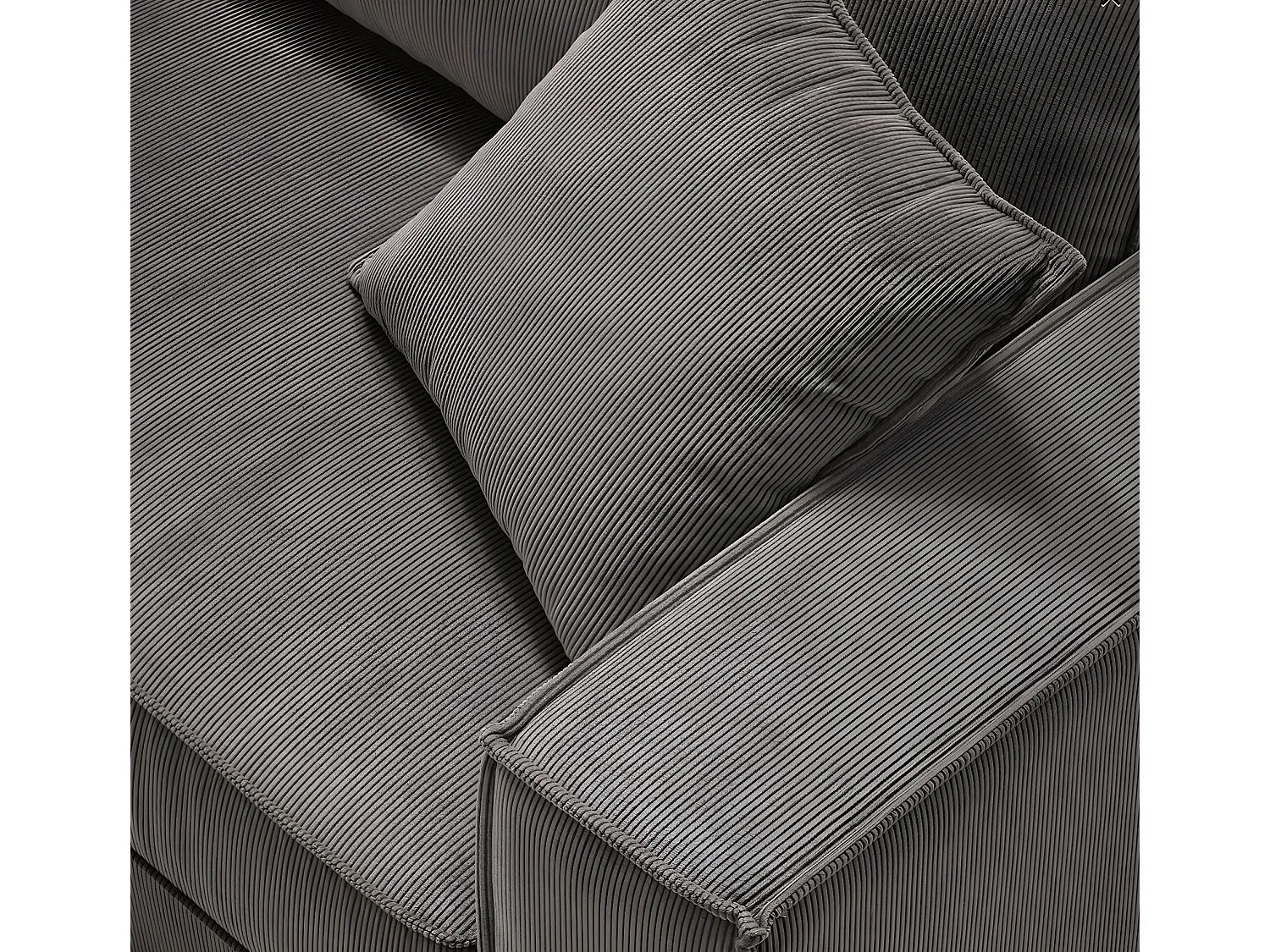 Canapé fixe velours côtelé avec 2 Coussins Kleman-Couleur Gris foncé-3 places