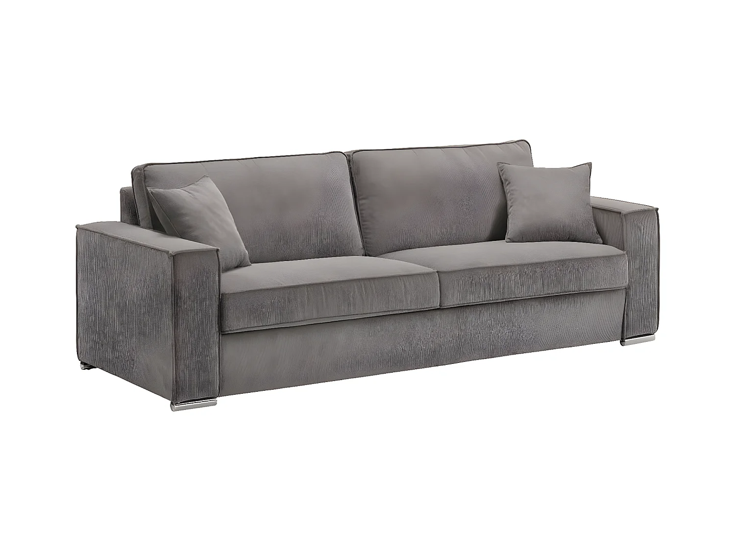Canapé fixe velours côtelé avec 2 Coussins Kleman-Couleur Gris foncé-3 places
