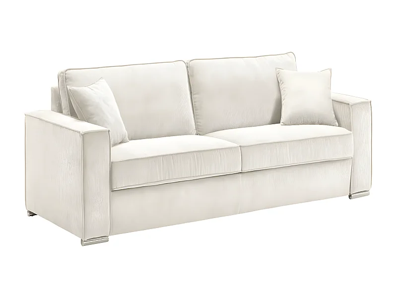 Canapé fixe velours côtelé avec 2 Coussins Kleman-Couleur Blanc-2 places