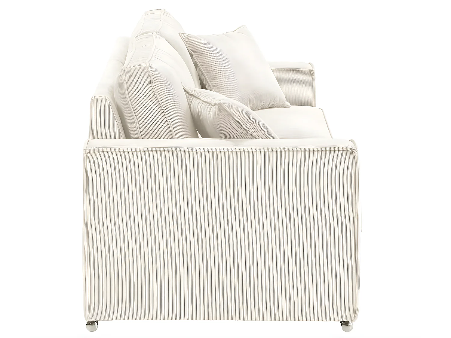 Canapé fixe velours côtelé avec 2 Coussins Kleman-Couleur Blanc-2 places