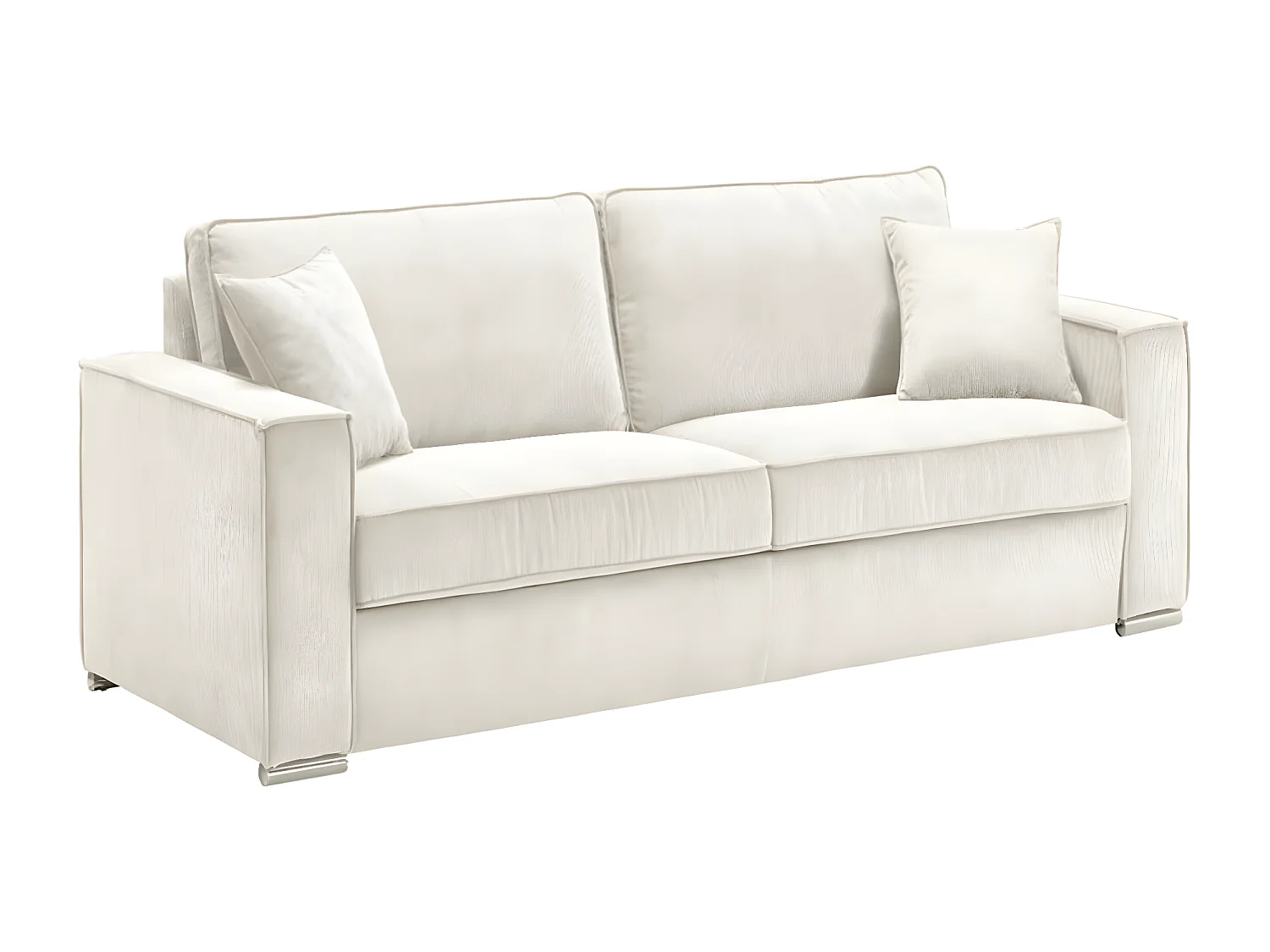 Vaste corduroy bank met 2 Kleman kussens-Kleur Wit-Aantal plaatsen) 2 zitplaatsen