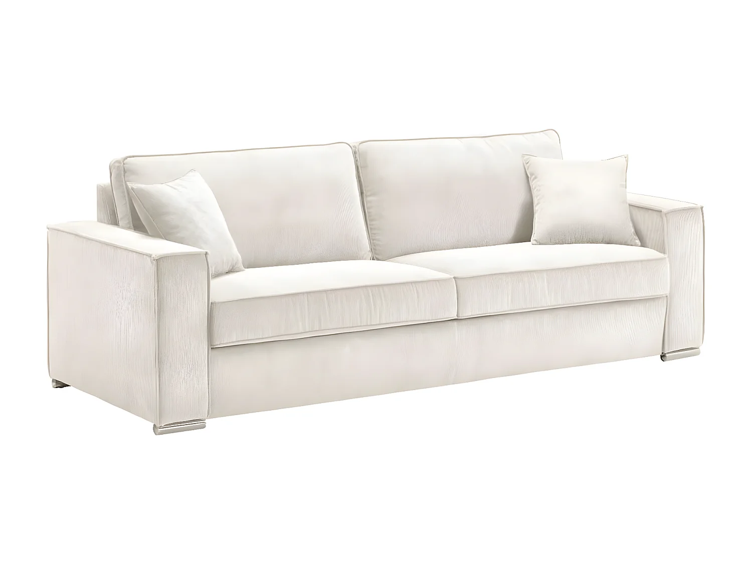 Vaste corduroy bank met 2 Kleman kussens-Kleur Wit-Aantal plaatsen) 2 zitplaatsen