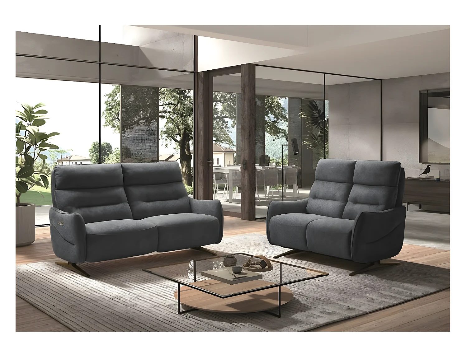 Canapé de relaxation en microfibre Kondonia-Couleur Jaune moutarde-Système Electrique-2 places