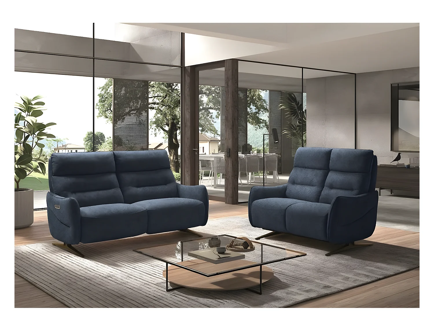 Canapé de relaxation en microfibre Kondonia-Couleur Jaune moutarde-Système Electrique-2 places