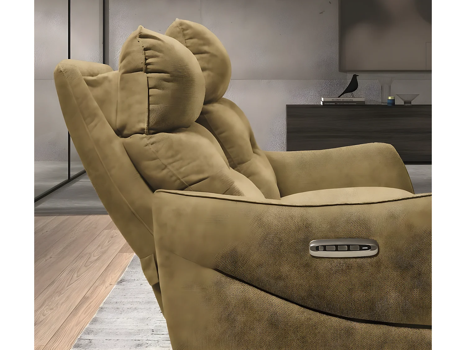 Canapé de relaxation en microfibre Kondonia-Couleur Jaune moutarde-Système Electrique-2 places