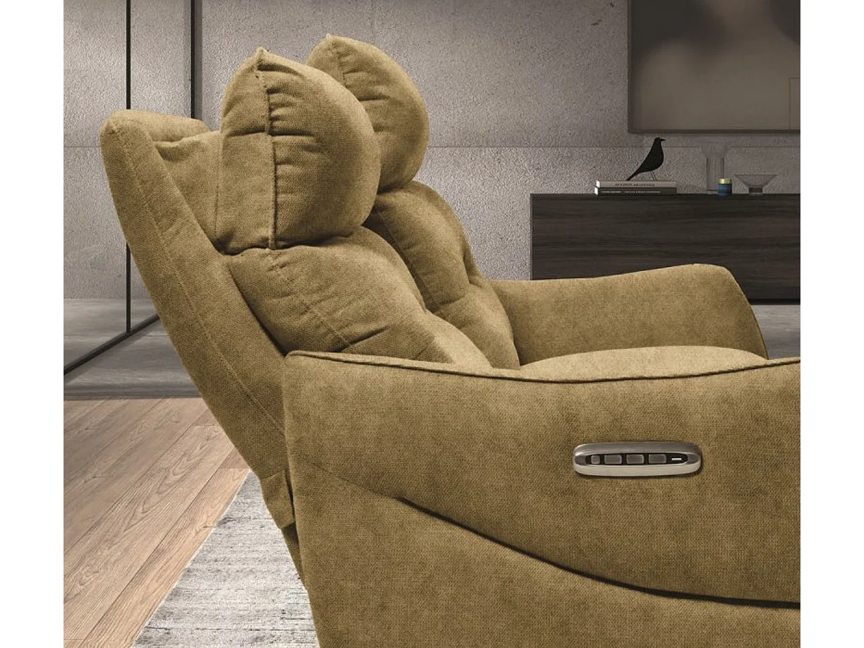 Canapé de relaxation en microfibre Kondonia-Couleur Jaune moutarde-Système Electrique-3 places