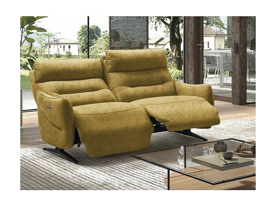 Canapé de relaxation en microfibre Kondonia-Couleur Jaune moutarde-Système Electrique-3 places