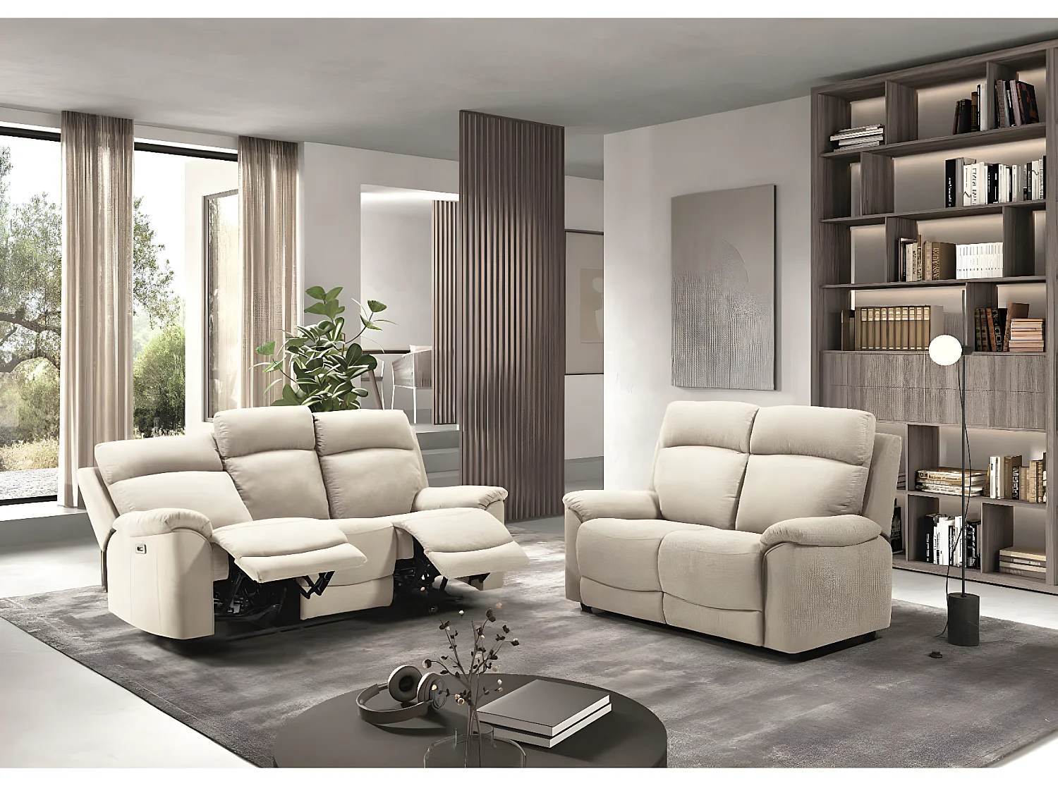 Canapé de relaxation en tissu Katika-Couleur Gris-Système Fixe - sans relax-2 places