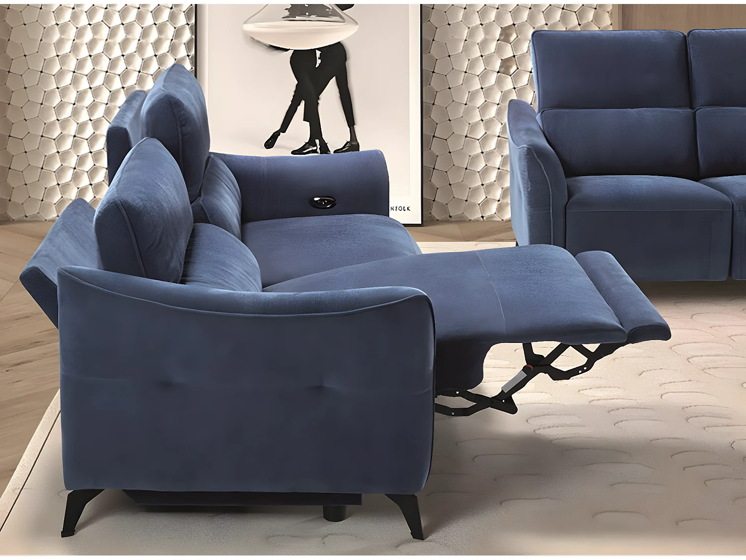 Canapé tissu chenillé doux et moelleux Bakay-Gris clair-3 places relax électrique