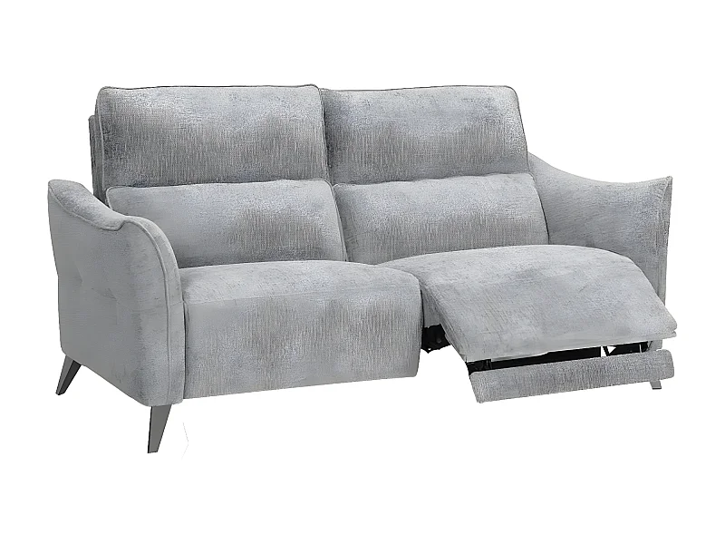 Canapé tissu chenillé doux et moelleux Bakay-Gris clair-3 places relax électrique