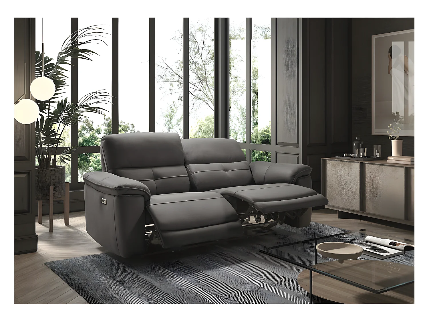 Canapé de relaxation électrique en microfibre Kleman-Couleur Gris foncé-3 places relax électrique