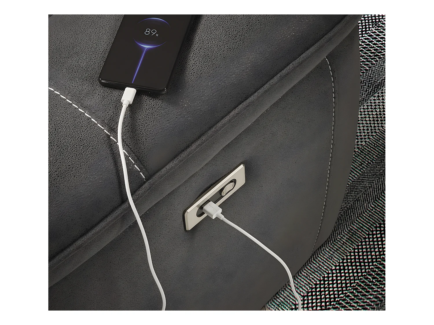 Canapé de relaxation électrique en microfibre Kleman-Couleur Gris foncé-3 places relax électrique