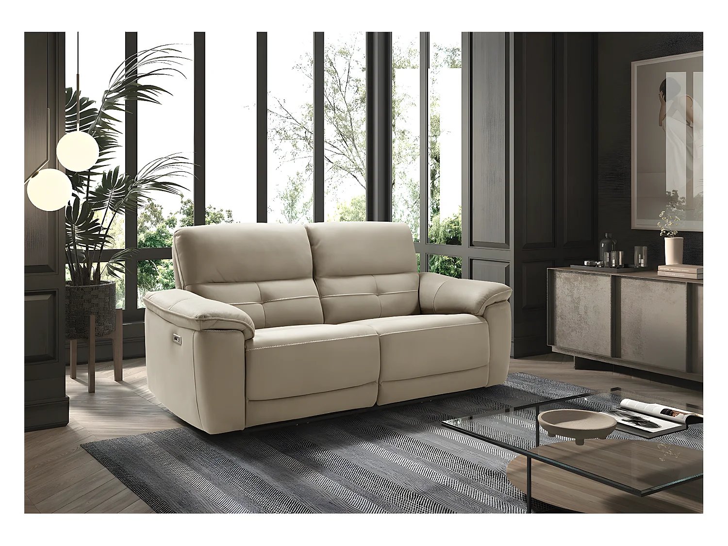 Canapé de relaxation électrique en microfibre Kleman-Couleur Gris foncé-3 places relax électrique