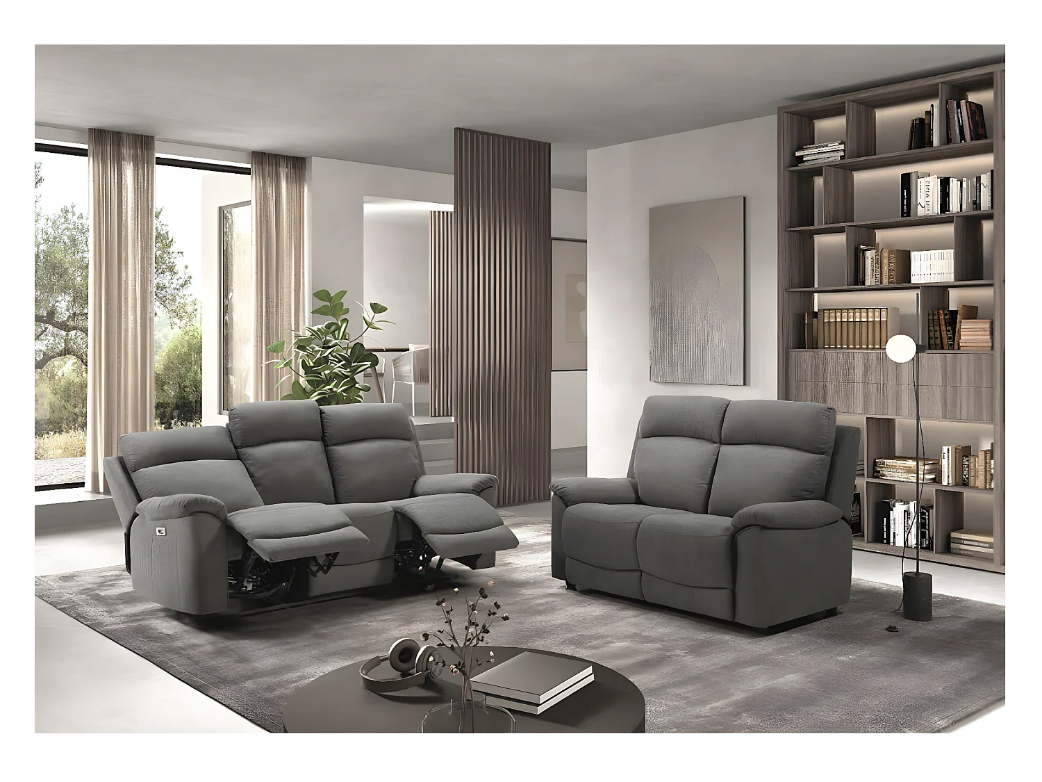 Relaxbank in stof Katika-Kleur Grijs-Systeem Elektrisch-Aantal plaatsen) 3 plaatsen