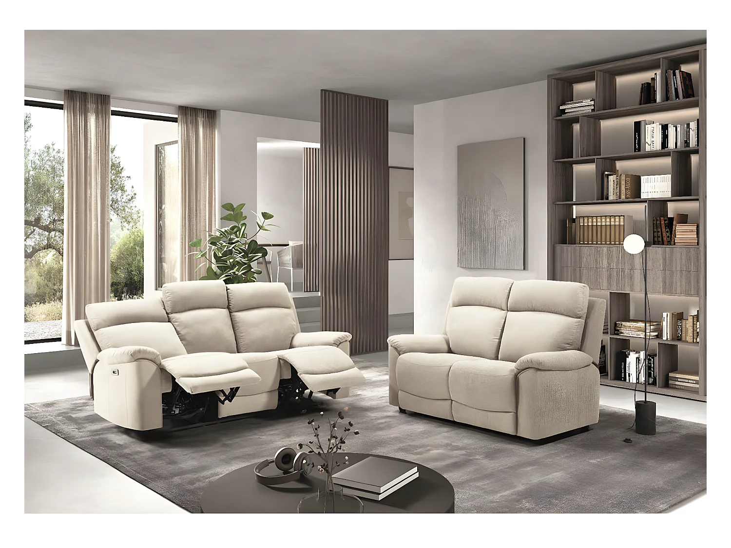 Relaxbank in stof Katika-Kleur Grijs-Systeem Elektrisch-Aantal plaatsen) 3 plaatsen