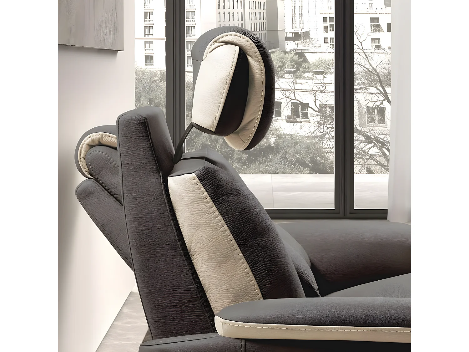 Kondort Nubuck elektrische relaxbank-Kleur Donkergrijs-Aantal plaatsen) 2 elektrische relaxstoelen