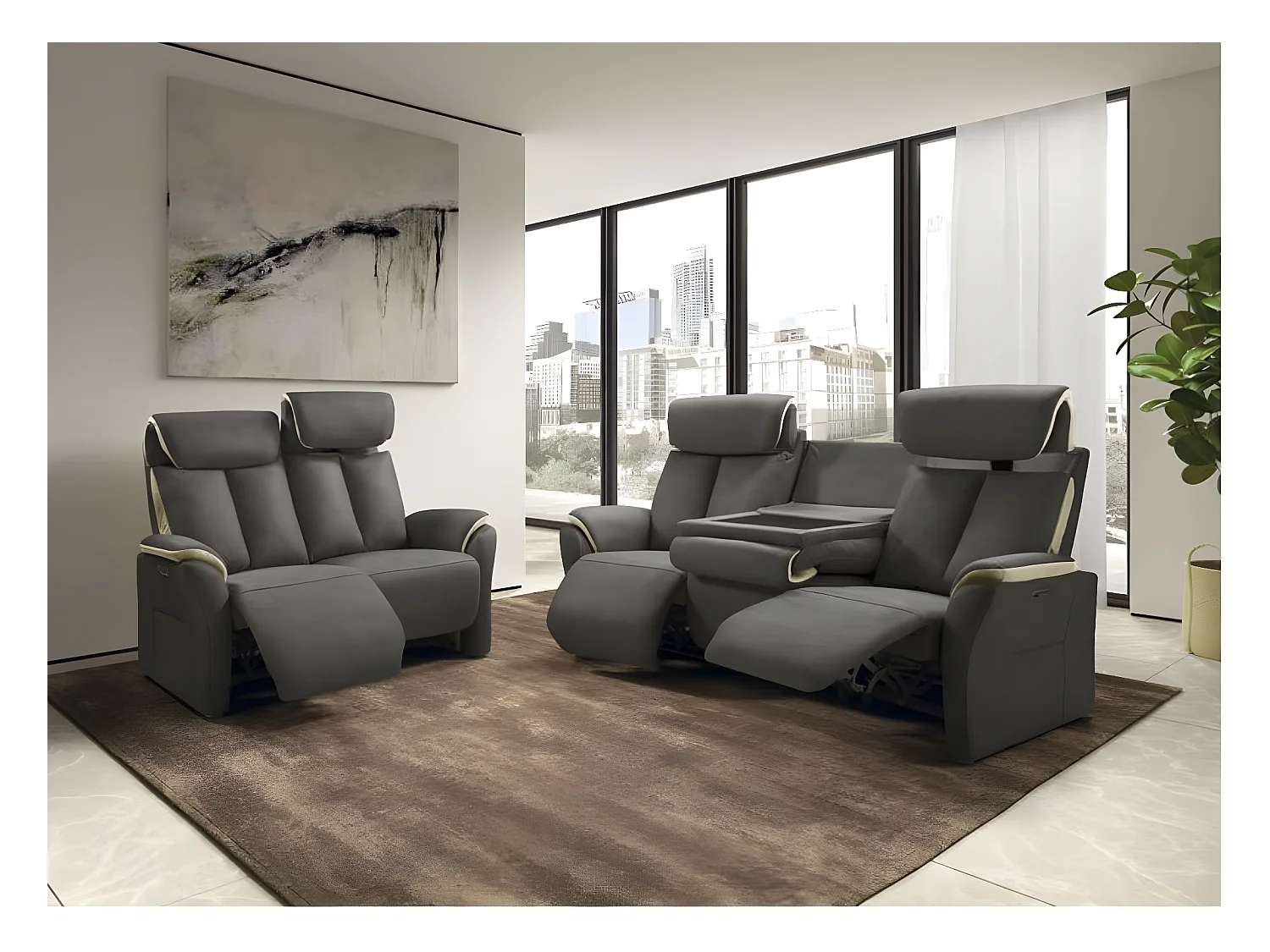 Canapé de relaxation électrique en nubuck Kondort-Couleur Gris foncé-2 places relax électrique