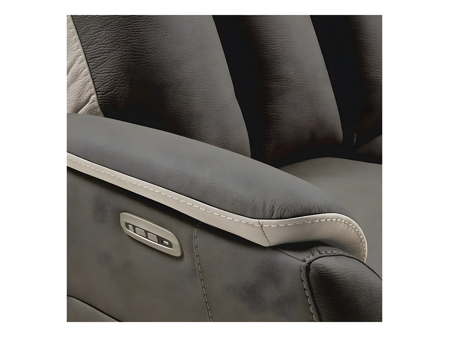 Canapé de relaxation électrique en nubuck Kondort-Couleur Gris foncé-2 places relax électrique