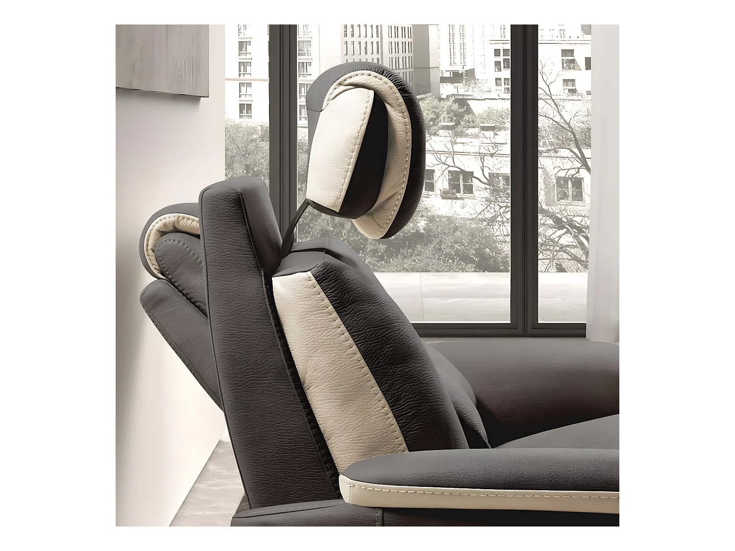 Canapé de relaxation électrique en nubuck Kondort-Couleur Gris foncé-2 places relax électrique