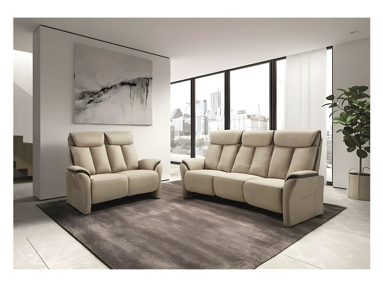 Canapé de relaxation électrique en nubuck Kondort-Couleur Gris foncé-2 places relax électrique