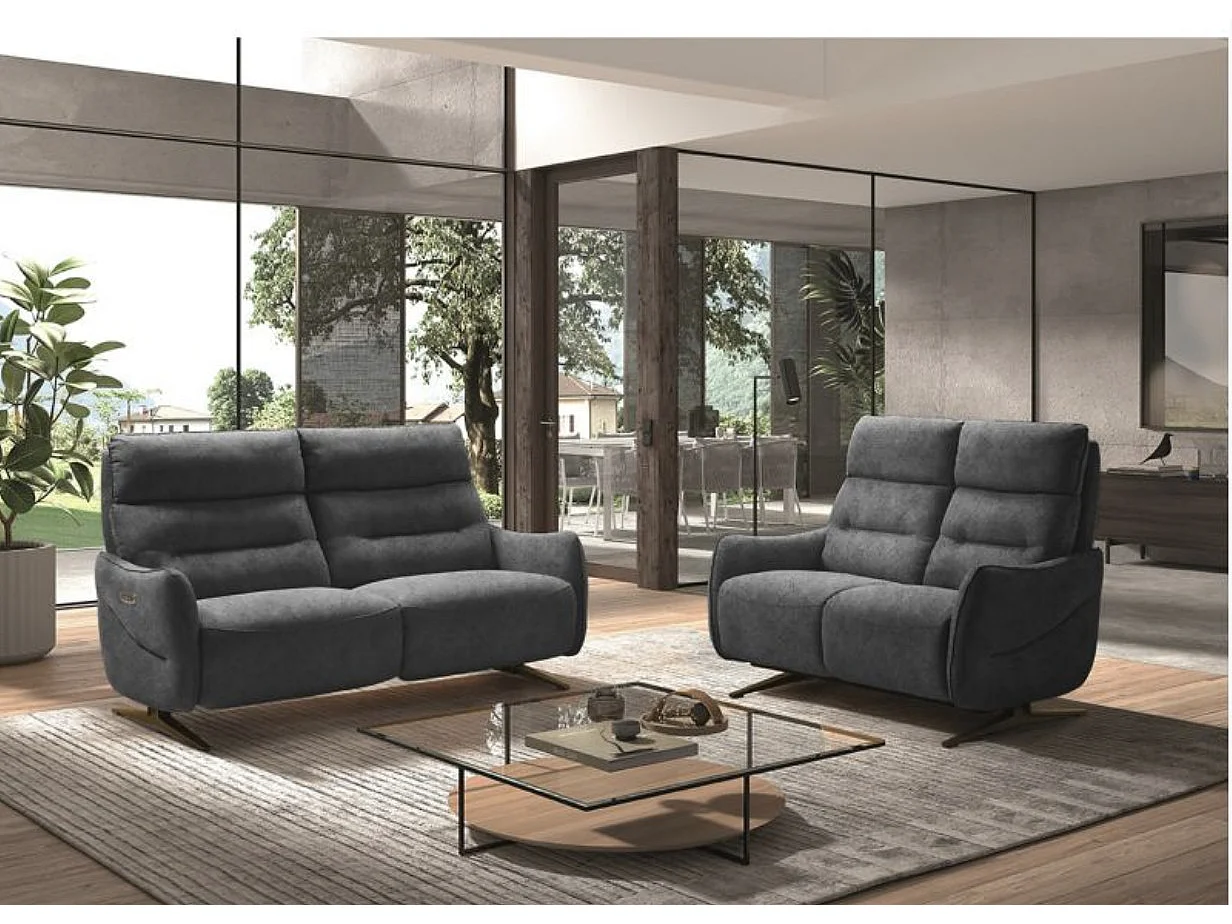 Canapé de relaxation en microfibre Kondonia-Couleur Gris-Système Electrique-3 places