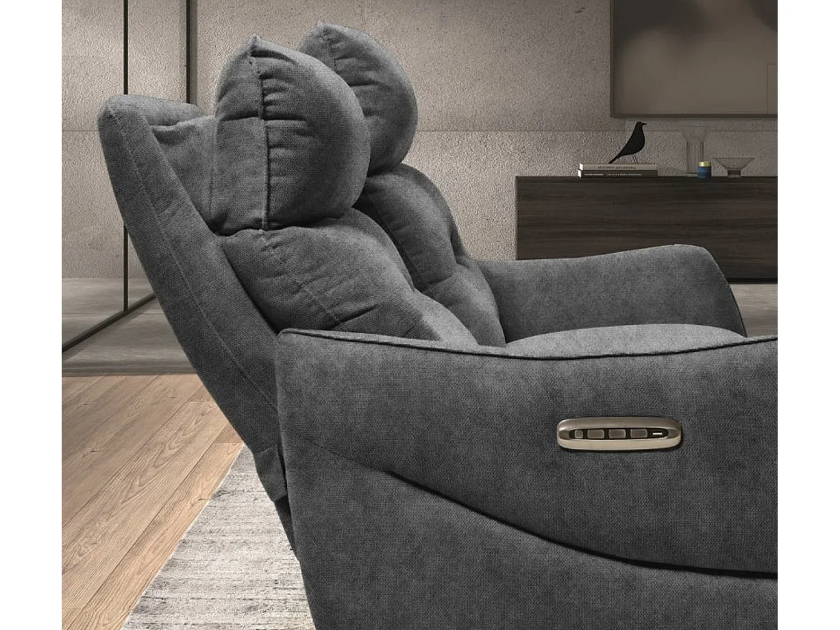 Sofá reclinable de microfibra Kondonia-Gris-Sistema Eléctrico-3 plazas